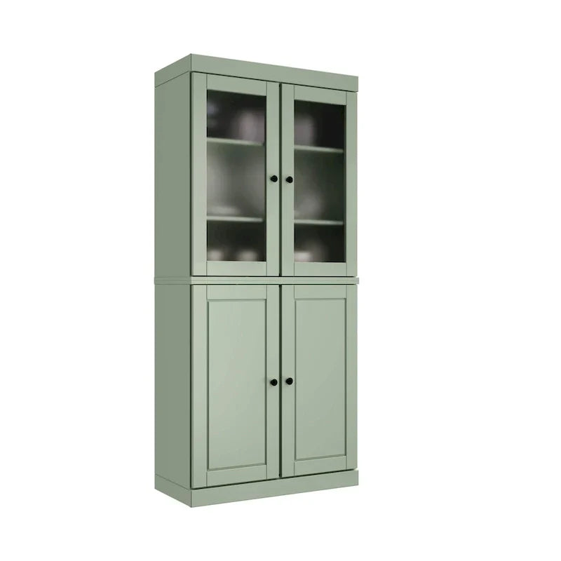 Meuble de rangement en bois massif avec portes en verre dépoli, portes pleines, 2 tiroirs et étagères réglables