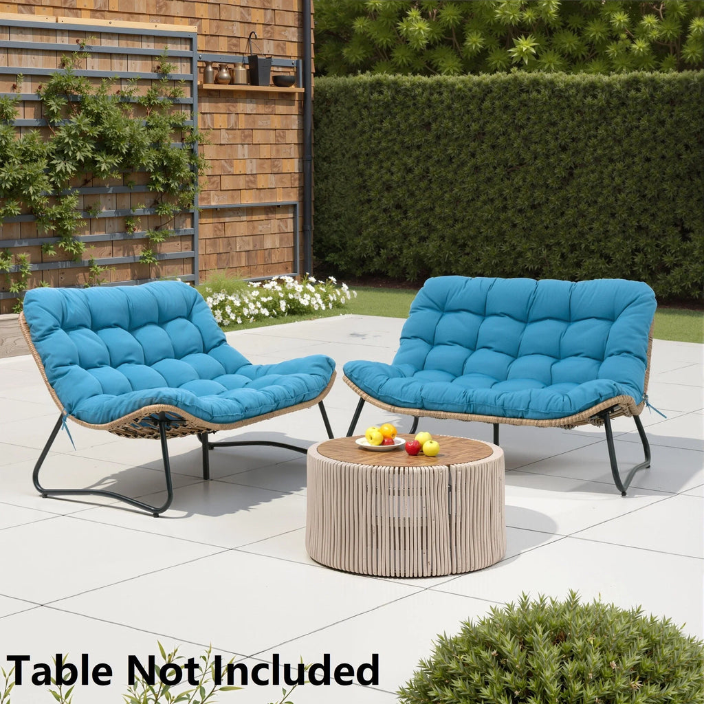Causeuse double Papasan avec coussin, rotin PE tout temps et cadre en métal pour l'intérieur et l'extérieur