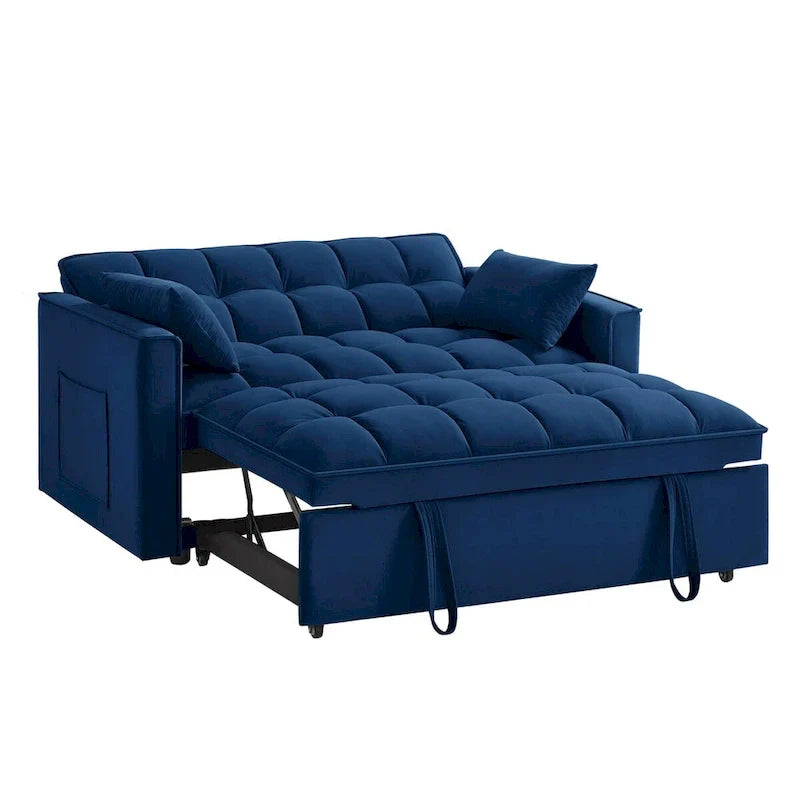 Canapé-lit convertible 4-en-1 – Causeuse en velours – Lit d'appoint avec dossier inclinable, 2 poches latérales