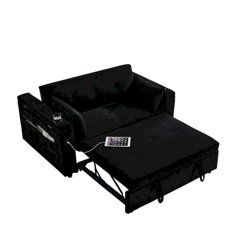 Canapé-lit gigogne 54 po, canapé-lit inclinable 2 places avec rangement, oreiller lombaire, prise USB