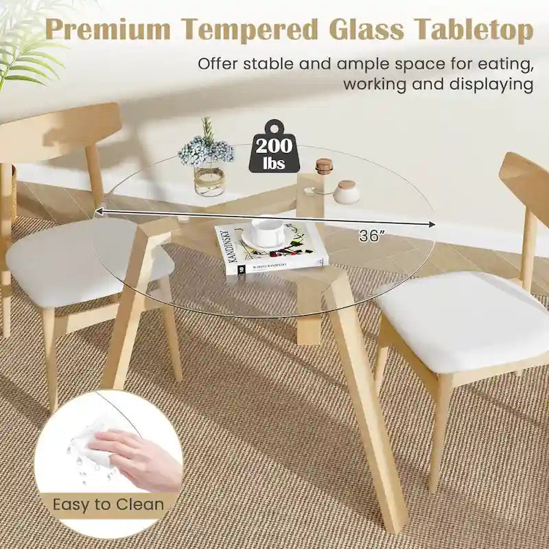 Table de salle à manger ronde en verre Costway 36" pour 4 personnes avec plateau en verre trempé - Voir détails
