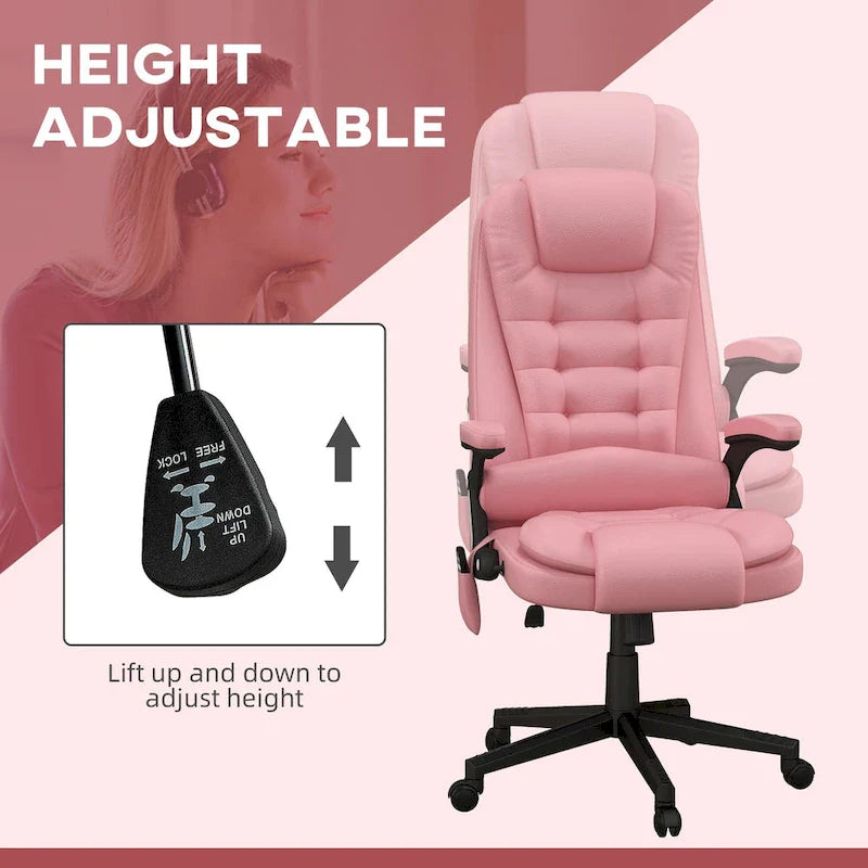 Chaise de bureau de massage vibrante à dossier haut HOMCOM avec 6 points de vibration, chaise d'ordinateur inclinable et chauffante en cuir PU
