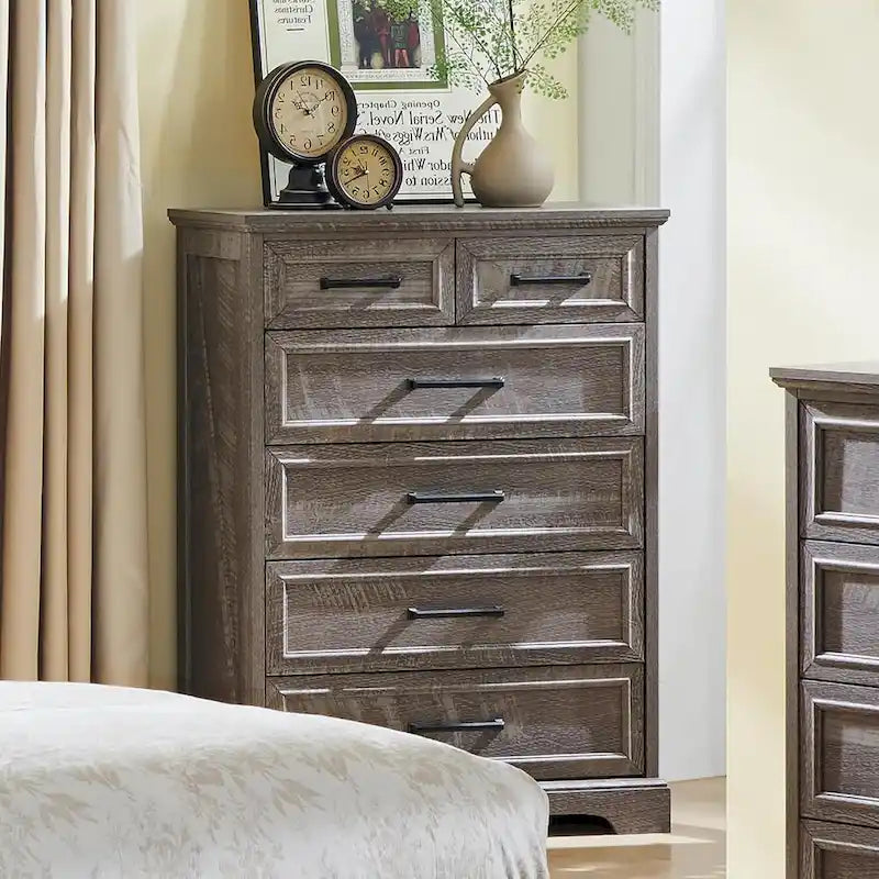 Commode de style rustique de ferme à 6 tiroirs, en bois