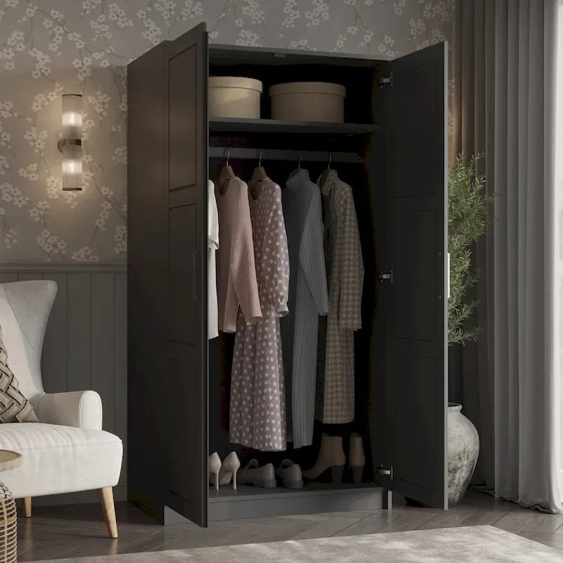 Armoire urbaine à 2 portes 100 % en bois massif avec portes pleines et portes miroir