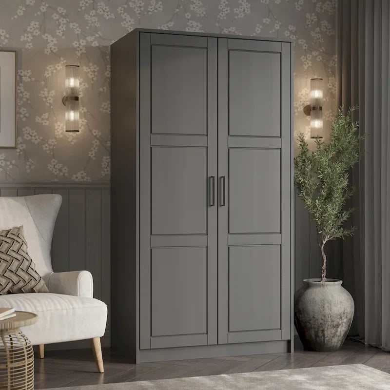 Armoire urbaine à 2 portes 100 % en bois massif avec portes pleines et portes miroir