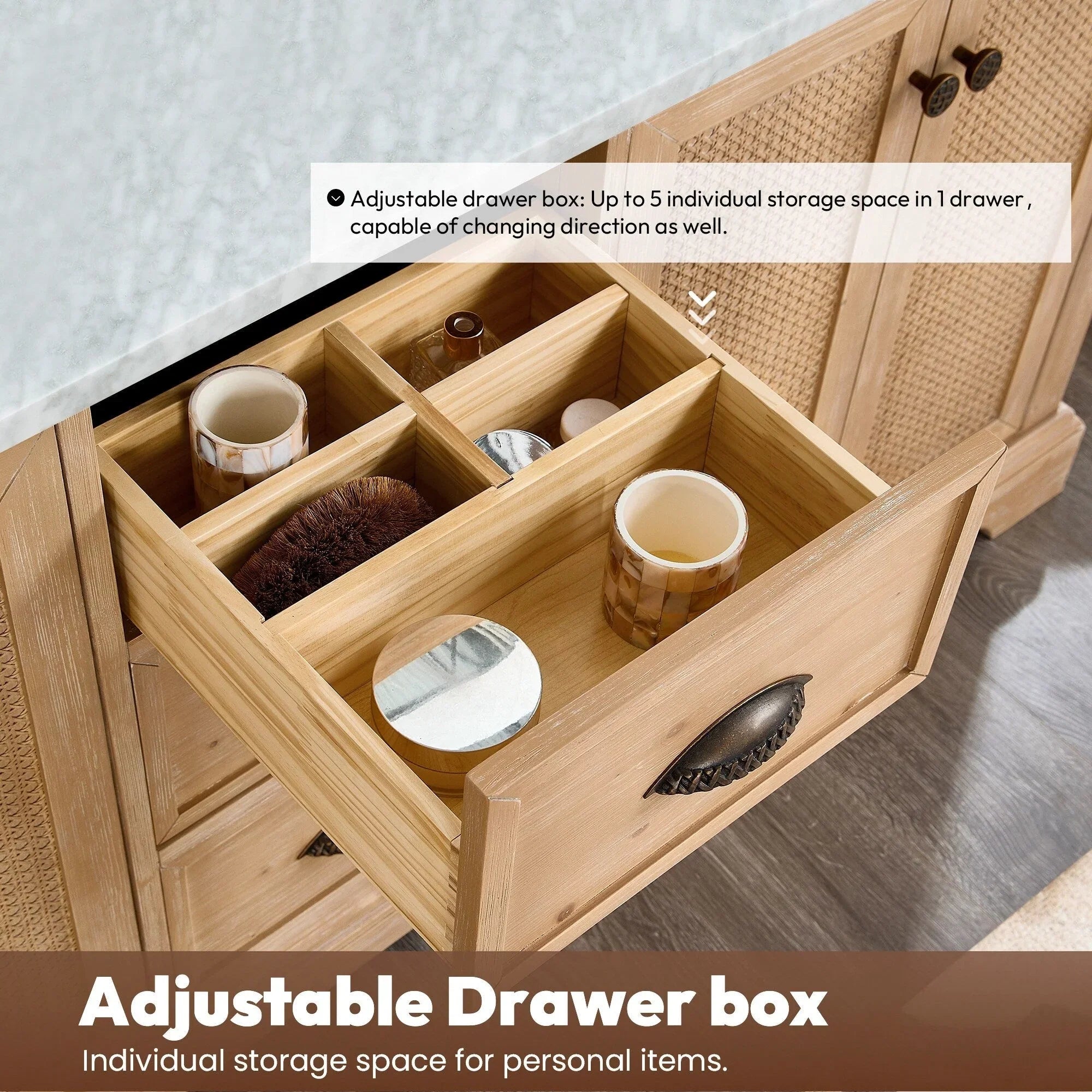 Meuble sous-vasque Hervas avec plateau en marbre naturel, sans miroir
