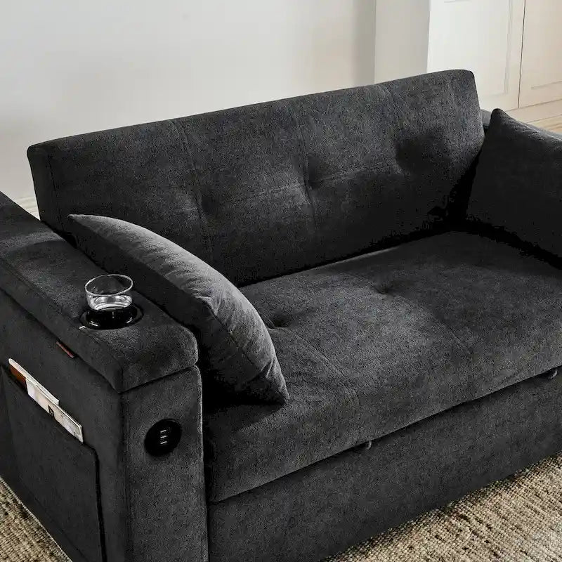 Canapé convertible 54 pouces avec lit gigogne, double assise, fonction relax