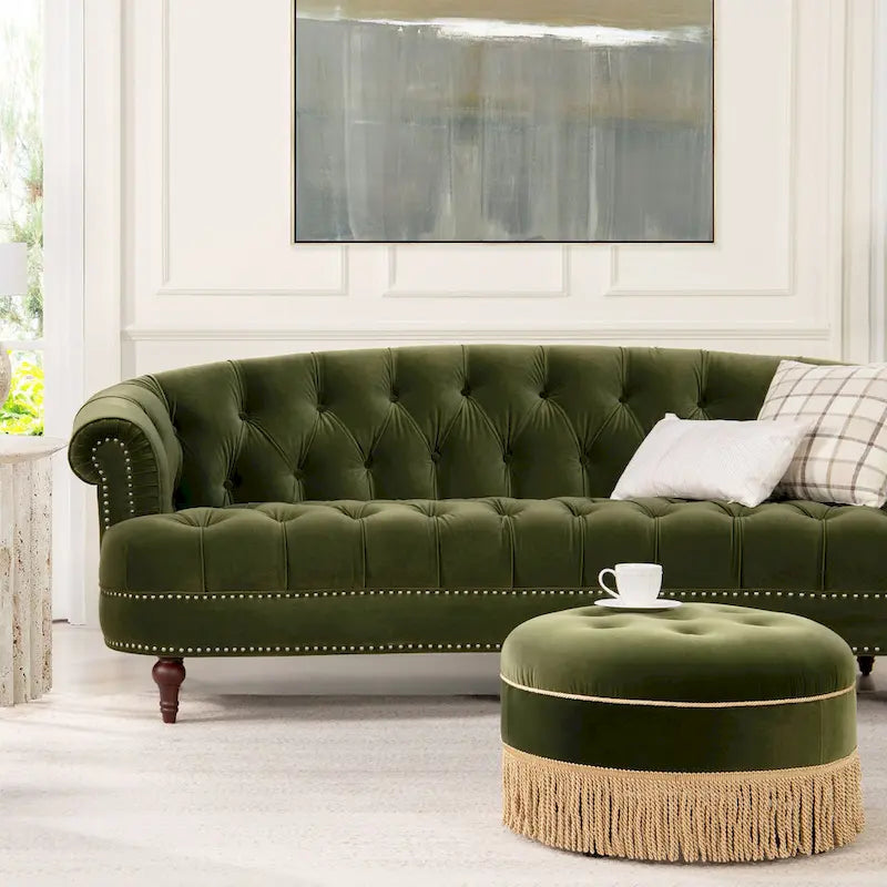 Canapé capitonné chesterfield La Rosa 84 en velours, style moderne du milieu du siècle