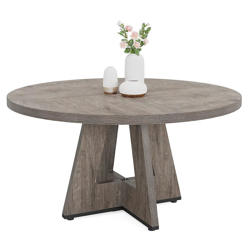 Table à manger ronde de 120 cm pour 4 personnes, table de salle à manger/cuisine/salon en bois style ferme