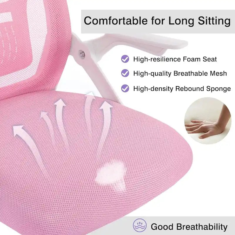 Javlergo Chaise de Bureau Dossier Mi-Hauteur Pivotante avec Support Lombaire, Fauteuil de Bureau Ergonomique en Maille avec Accoudoirs