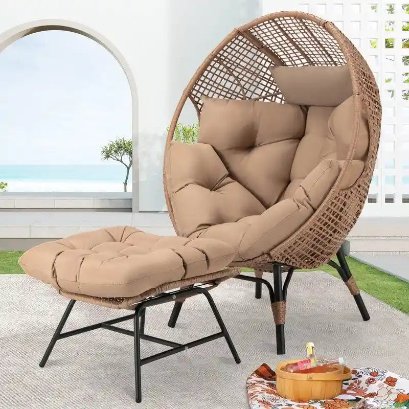 FINCATI Fauteuil Œuf d'intérieur, Fauteuil Œuf d'extérieur 200 kg, Fauteuil Œuf surdimensionné avec pouf, Fauteuil Œuf de luxe confortable avec repose-pieds