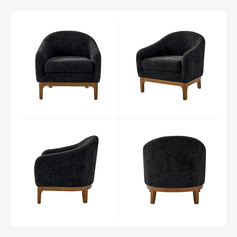 Fauteuil tonneau moderne Augus en bouclette avec pieds en bois massif par HULALA HOME