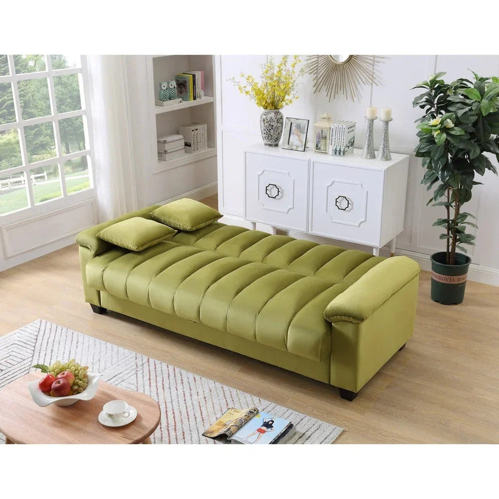 Canapé convertible de salon en tissu matelassé avec dossier cannelé