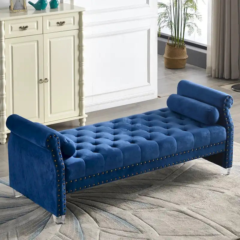 Banc rembourré en velours capitonné surdimensionné avec accoudoirs arrondis de 71 pouces