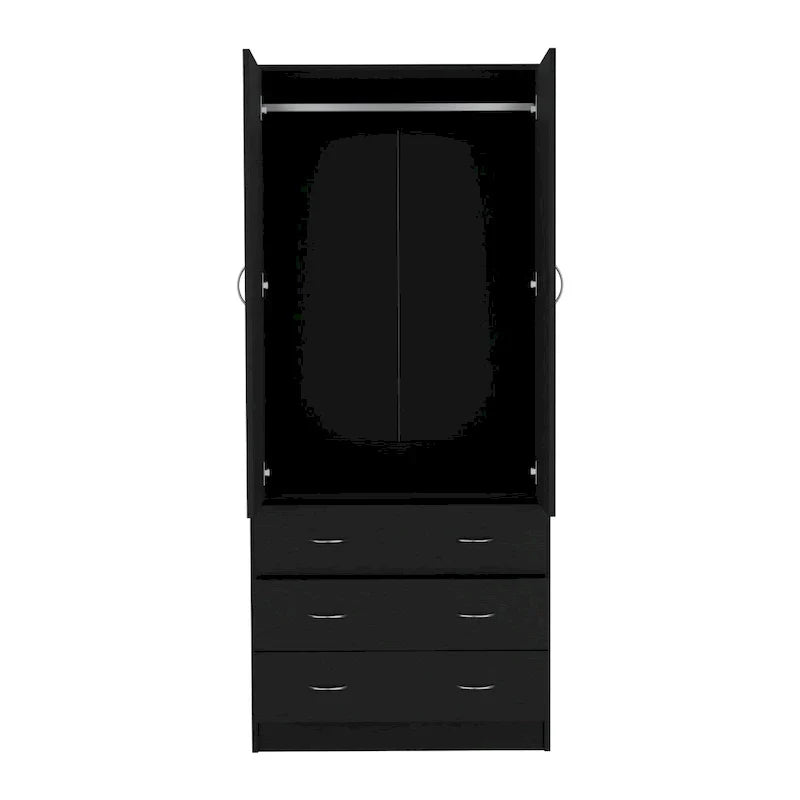 19 Armoire moderne à deux portes avec 3 tiroirs et 1 tringle de penderie pour chambre à coucher