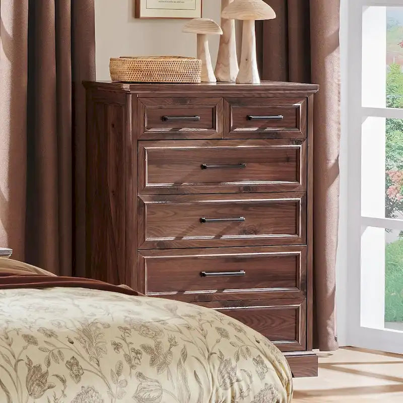 Commode de style rustique de ferme à 6 tiroirs, en bois