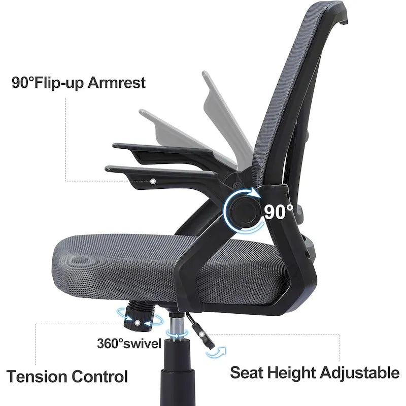 Javlergo Chaise de Bureau Dossier Mi-Hauteur Pivotante avec Support Lombaire, Fauteuil de Bureau Ergonomique en Maille avec Accoudoirs