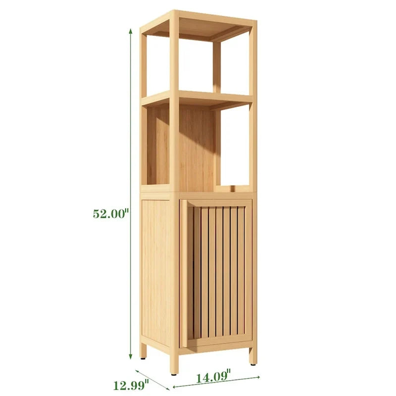Meuble haut de salle de bain 1 porte 52 po Tall Wood avec étagère ouverte, couleur naturelle