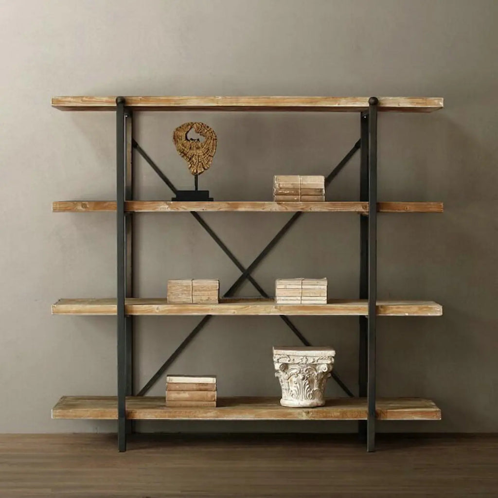 Étagère murale industrielle en bois et métal à 4 niveaux