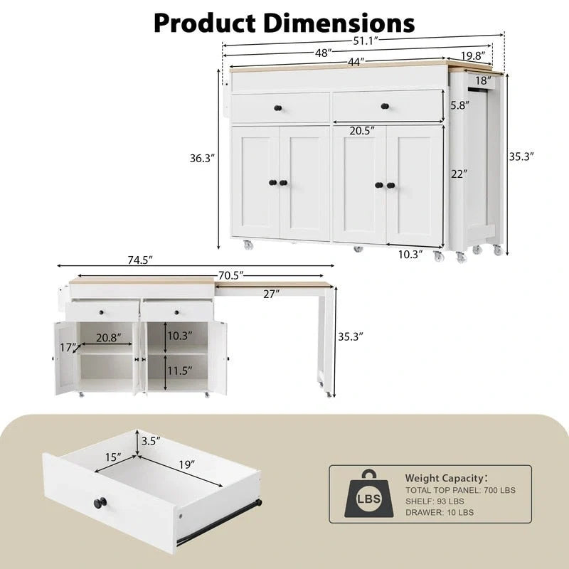 Îlot de cuisine avec table à manger extensible