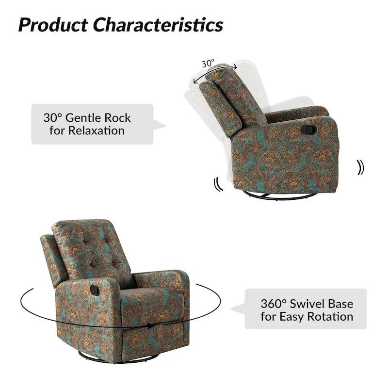 Fauteuil inclinable pivotant manuel Arlette Contemporary Floral avec dossier capitonné