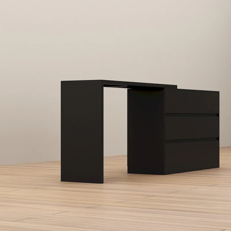 Commode pivotante 32,7H et bureau coiffeuse 6 tiroirs Blanc/Noir