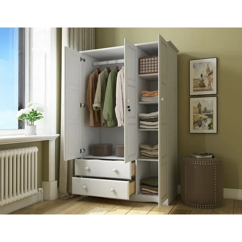 Armoire 3 portes - Blanc/Moka/Java - Bois massif