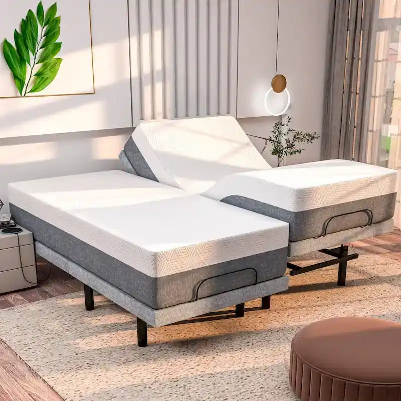 Cadre de lit réglable avec matelas en mousse à mémoire de forme au gel, massage double, ports USB, application, télécommande