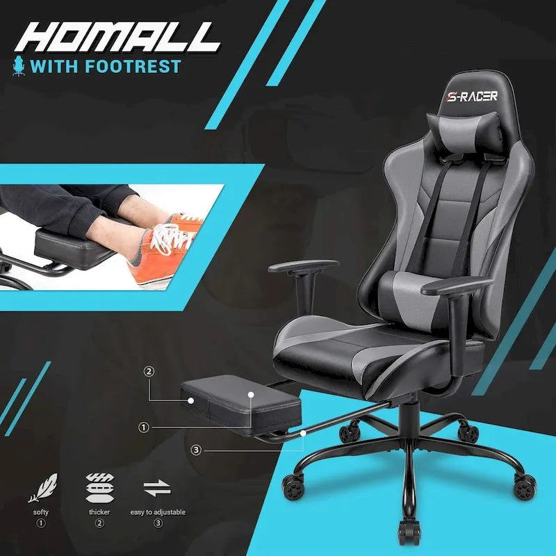 Chaise de jeu avec repose-pieds - Chaise de bureau ergonomique