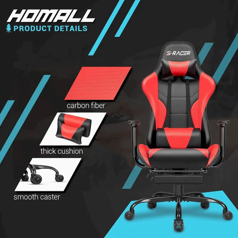 Chaise de jeu avec repose-pieds - Chaise de bureau ergonomique