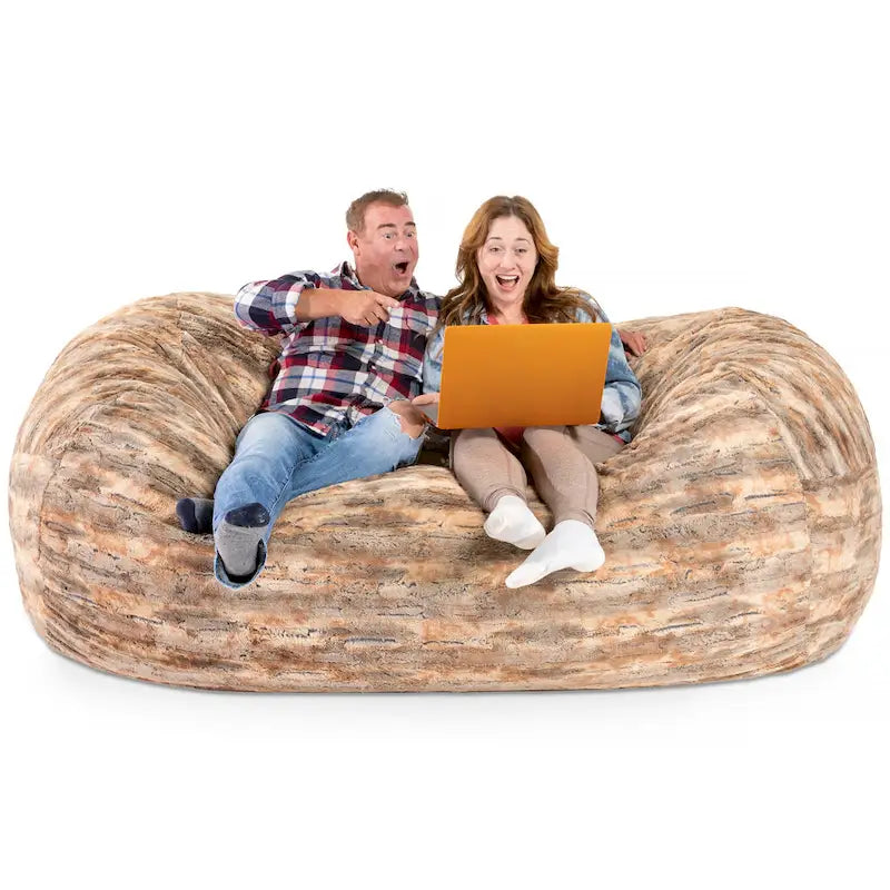 Grand canapé pouf de 7 pieds pour adultes - Luxe fausse fourrure