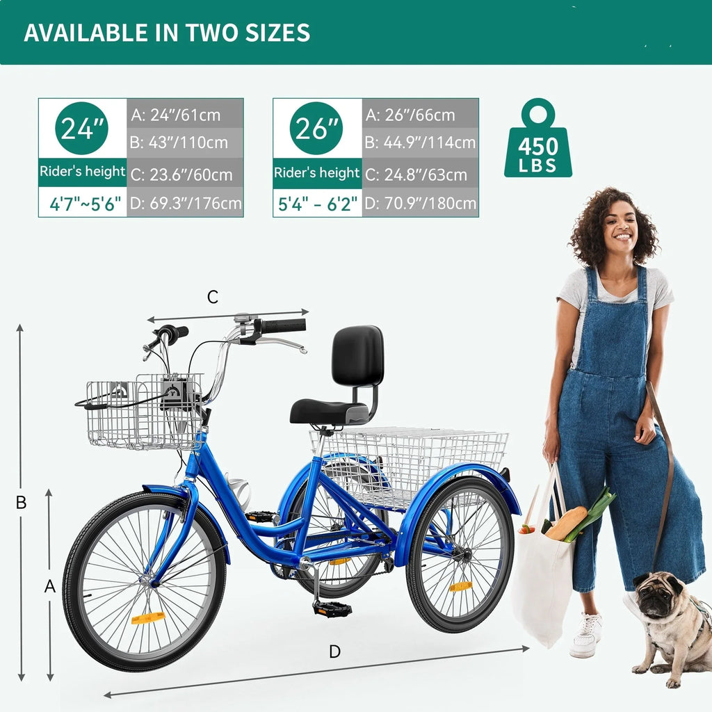 26 Tricycle Adulte 3 Roues 7 Vitesses