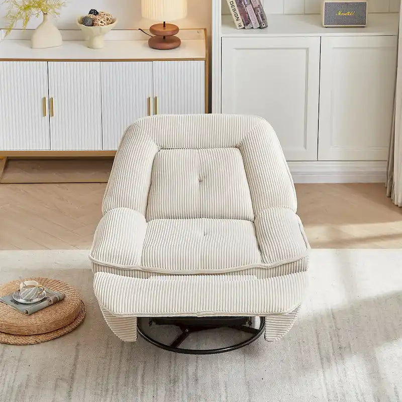 Fauteuil inclinable pivotant et coulissant en velours côtelé avec repose-pieds pour salon