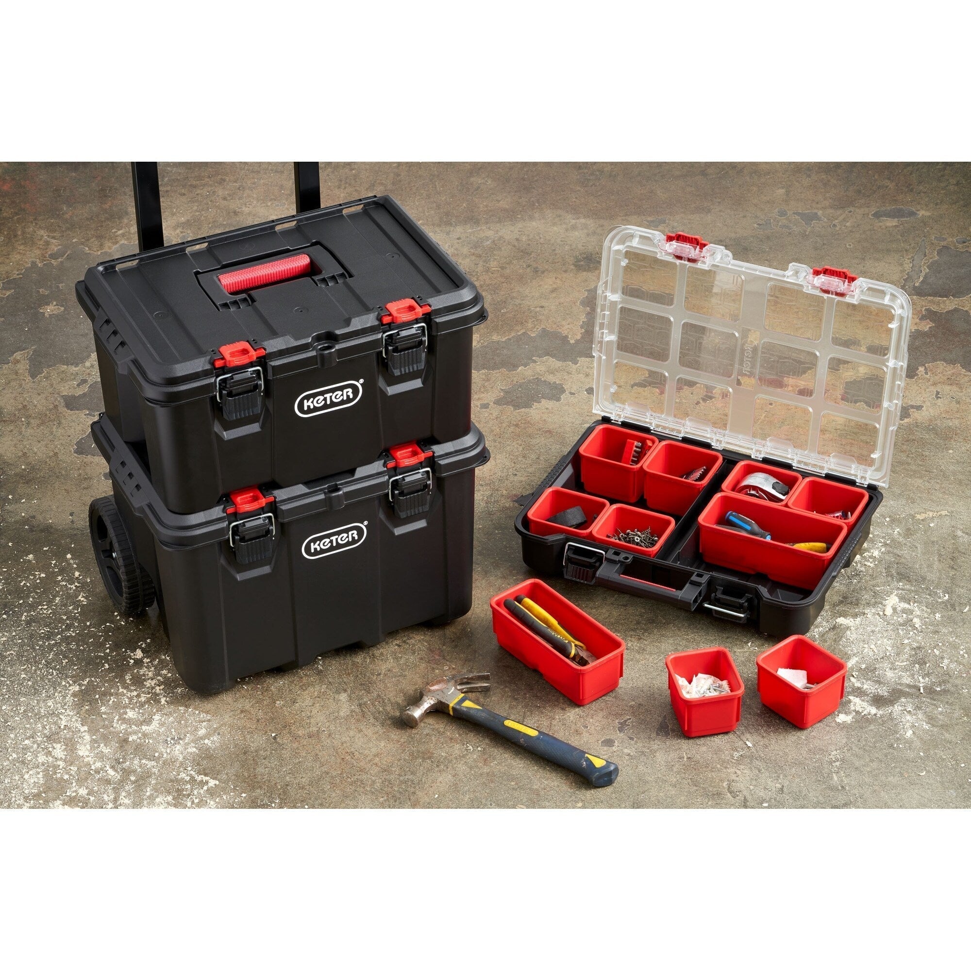Keter Stack-n-Roll – Système modulaire 3 pièces de rangement et d'organisation d'outils mobile en résine durable