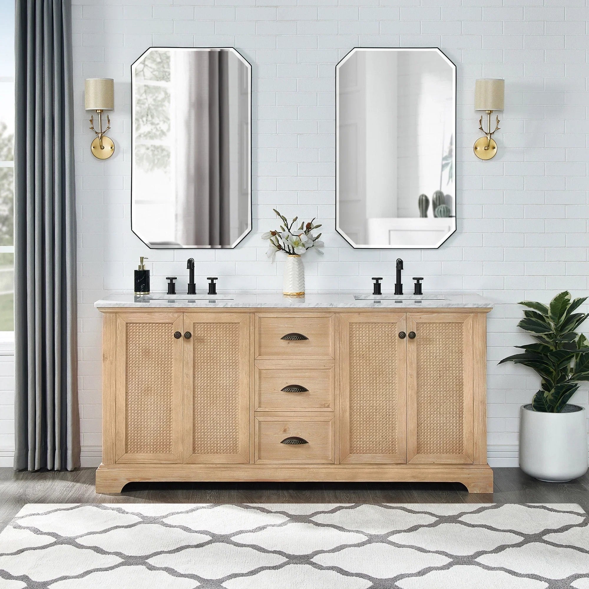 Meuble sous-vasque Hervas avec plateau en marbre naturel, sans miroir
