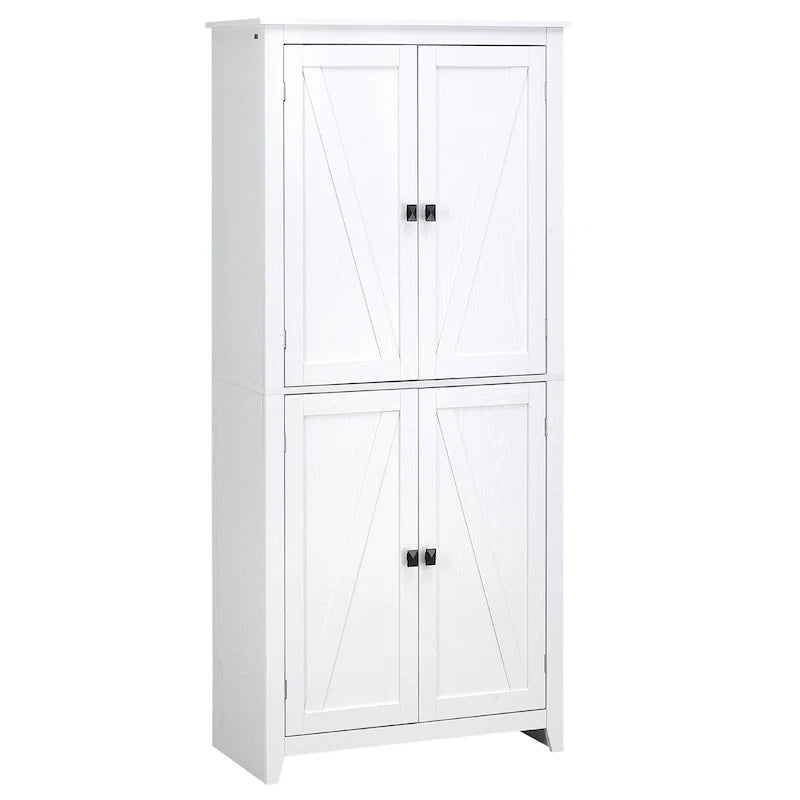 HOMCOM Grand garde-manger de cuisine autoportant de 183 cm, organisateur de rangement à 4 portes avec 4 niveaux et étagères réglables, blanc