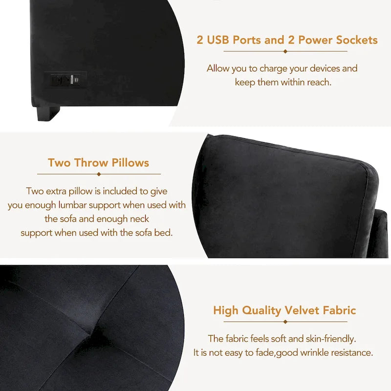 Canapé d'angle convertible 5 places en L 84,75 po avec pouf de rangement, rangement de bras dissimulé et chargement USB pour salon
