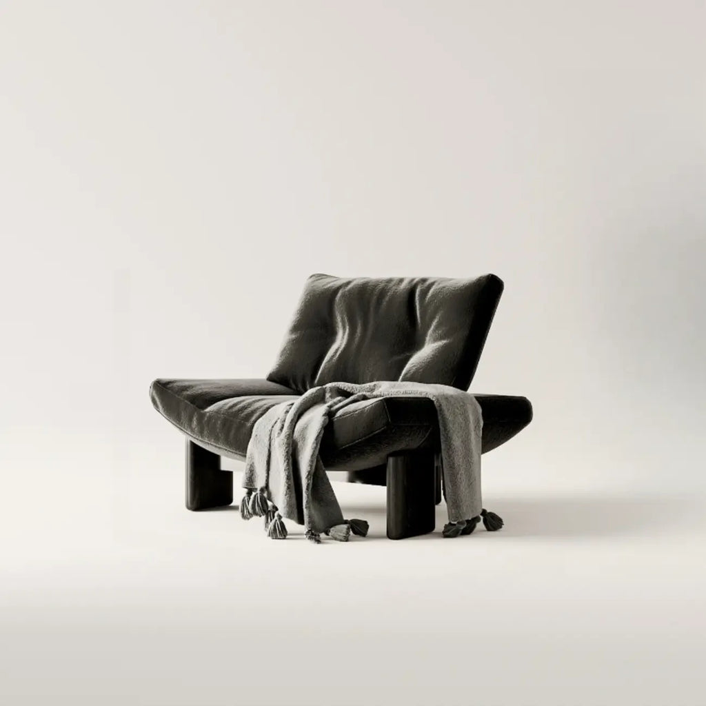 Fauteuil d'appoint contemporain en chenille noire capitonnée sans accoudoirs