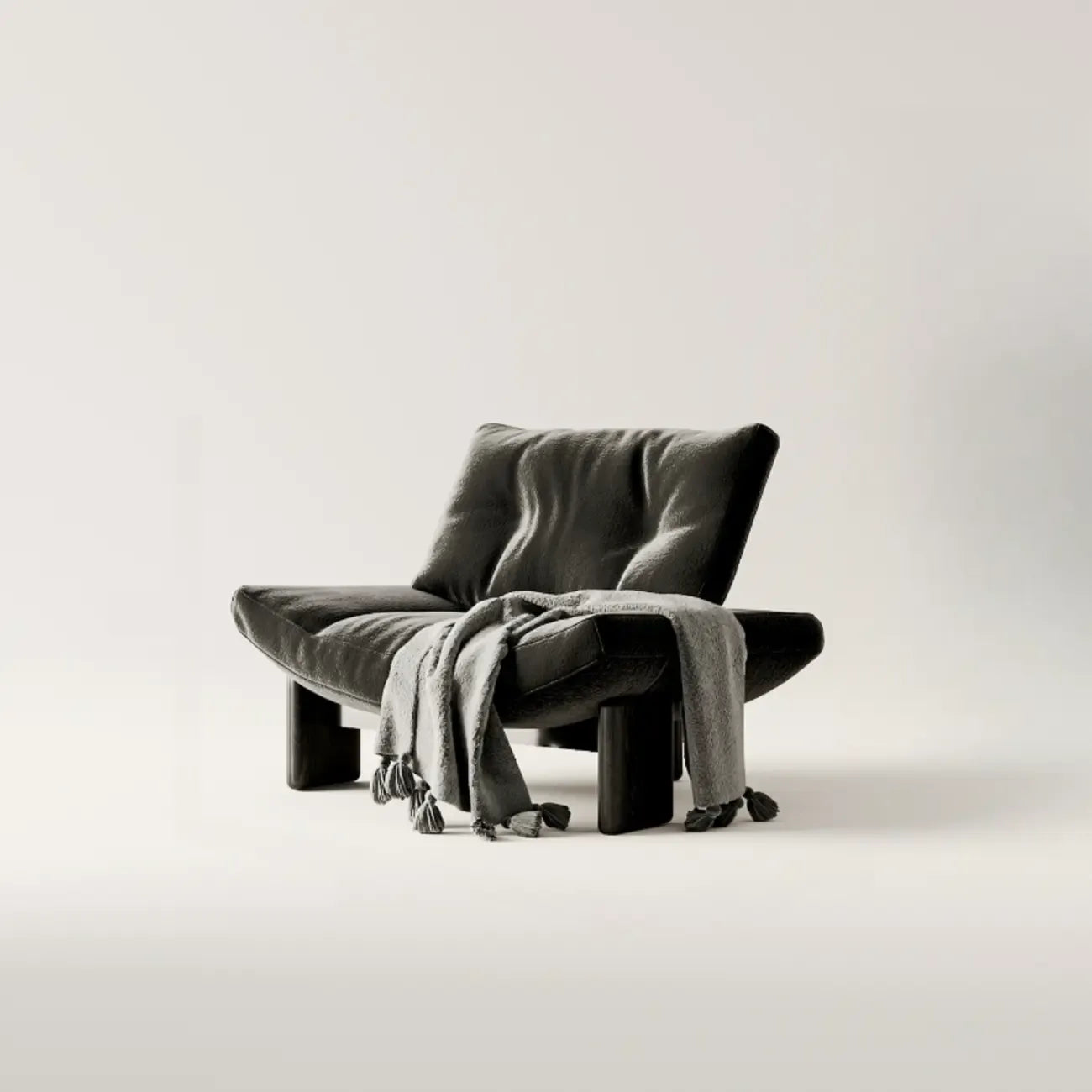 Fauteuil d'appoint contemporain en chenille noire capitonnée sans accoudoirs