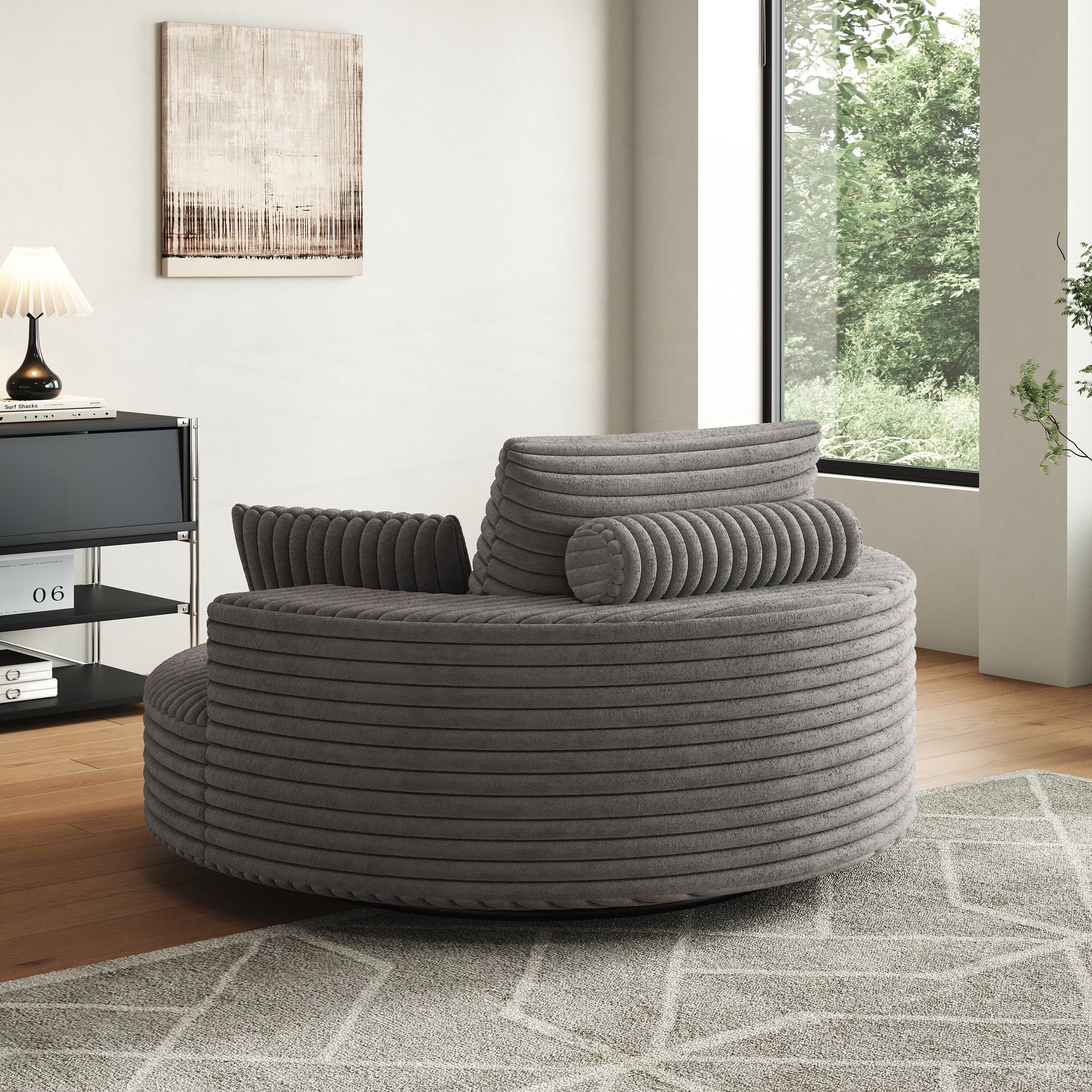 Fauteuil pivotant simple en velours côtelé et chenille avec rembourrage en mousse
