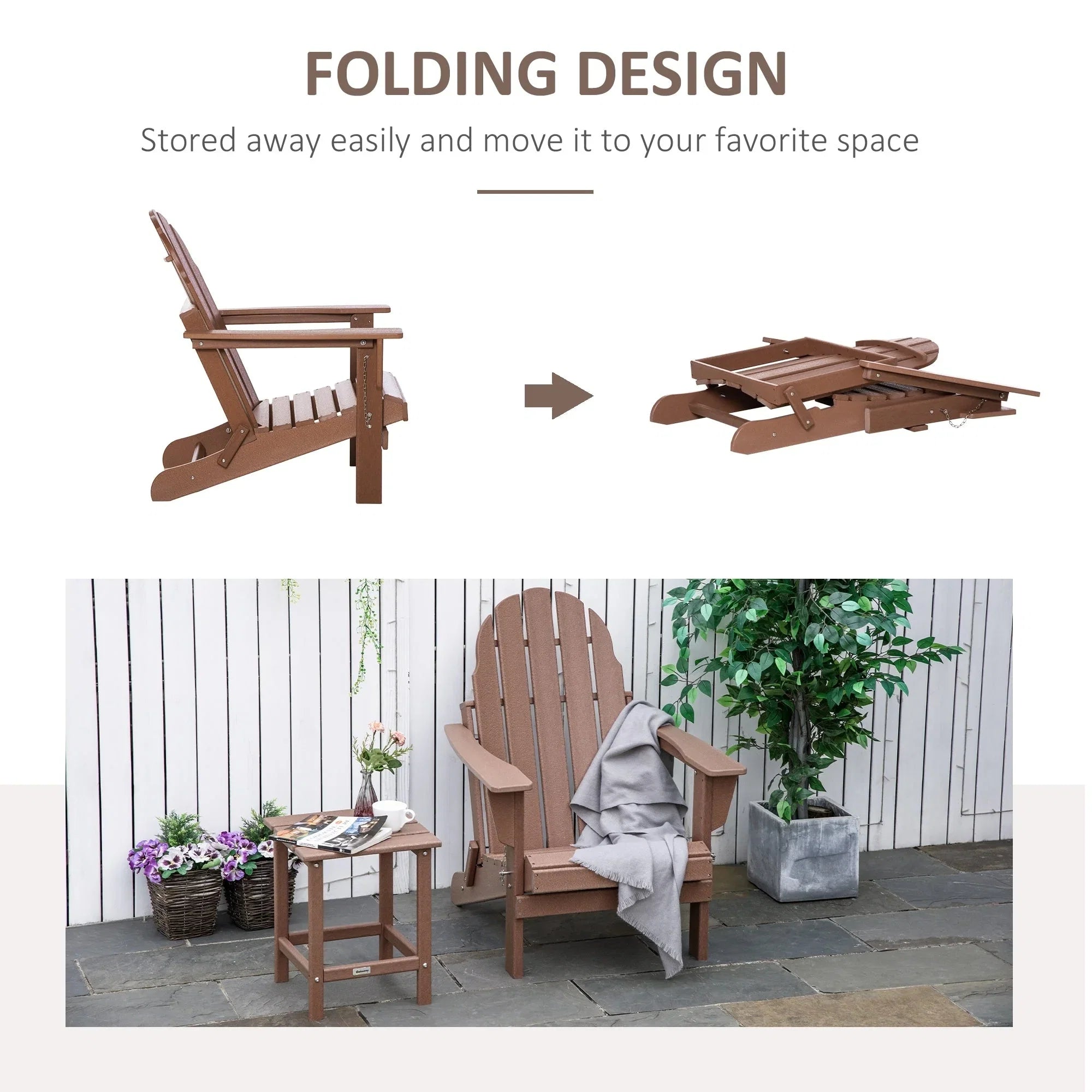 Chaise Adirondack pliante, chaises longues de plage en plastique HDPE toutes saisons pour terrasse et mobilier de jardin