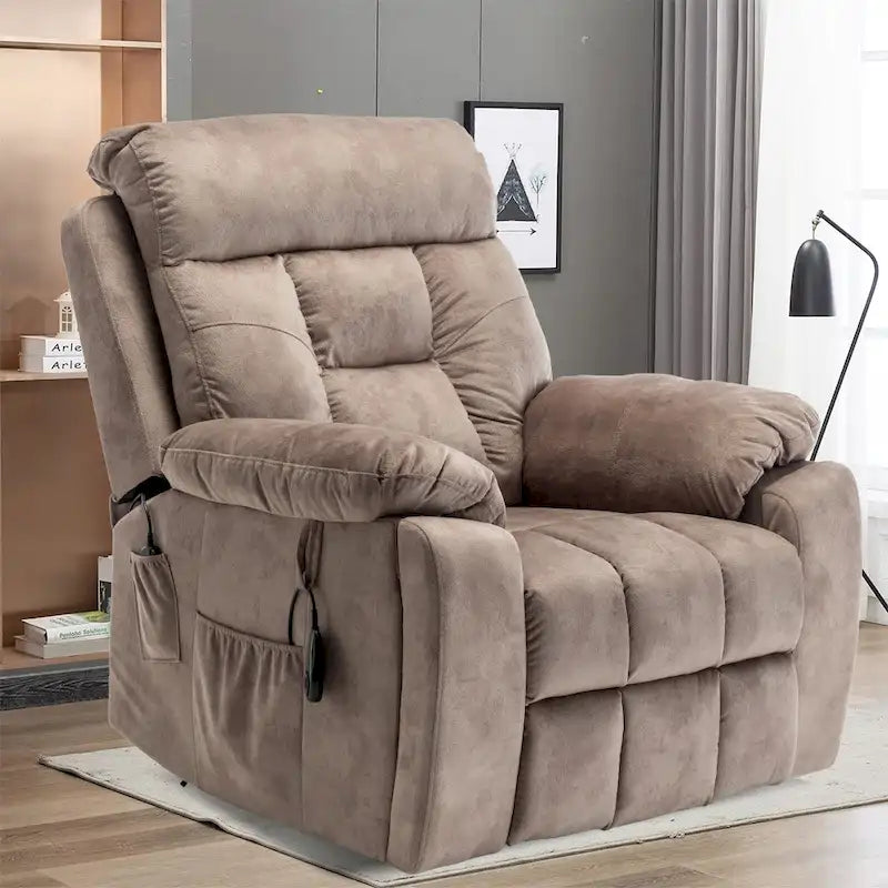 Grand fauteuil inclinable de massage électrique avec fonction de levage, chauffage et porte-gobelet dissimulé