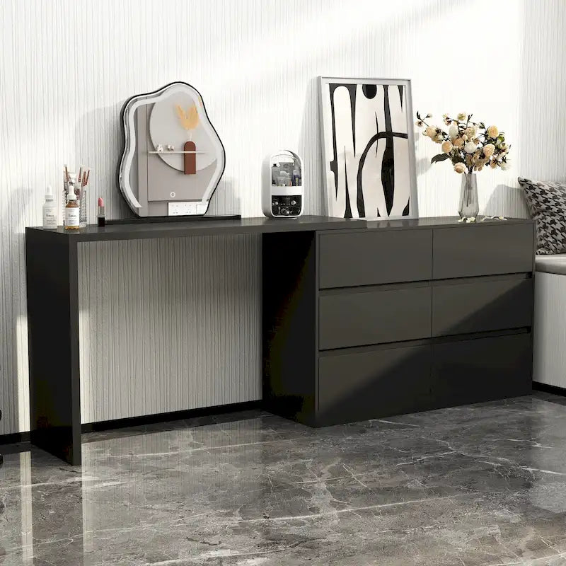 Commode pivotante 32,7H et bureau coiffeuse 6 tiroirs Blanc/Noir