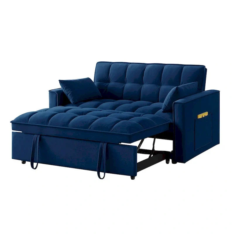 Canapé-lit convertible 4-en-1 – Causeuse en velours – Lit d'appoint avec dossier inclinable, 2 poches latérales