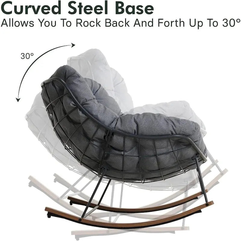 Fauteuil à bascule géant de patio, Chaise œuf Freestyle intérieure-extérieure avec coussin Rembourré Fauteuil de salon moderne pour jardin, cour arrière