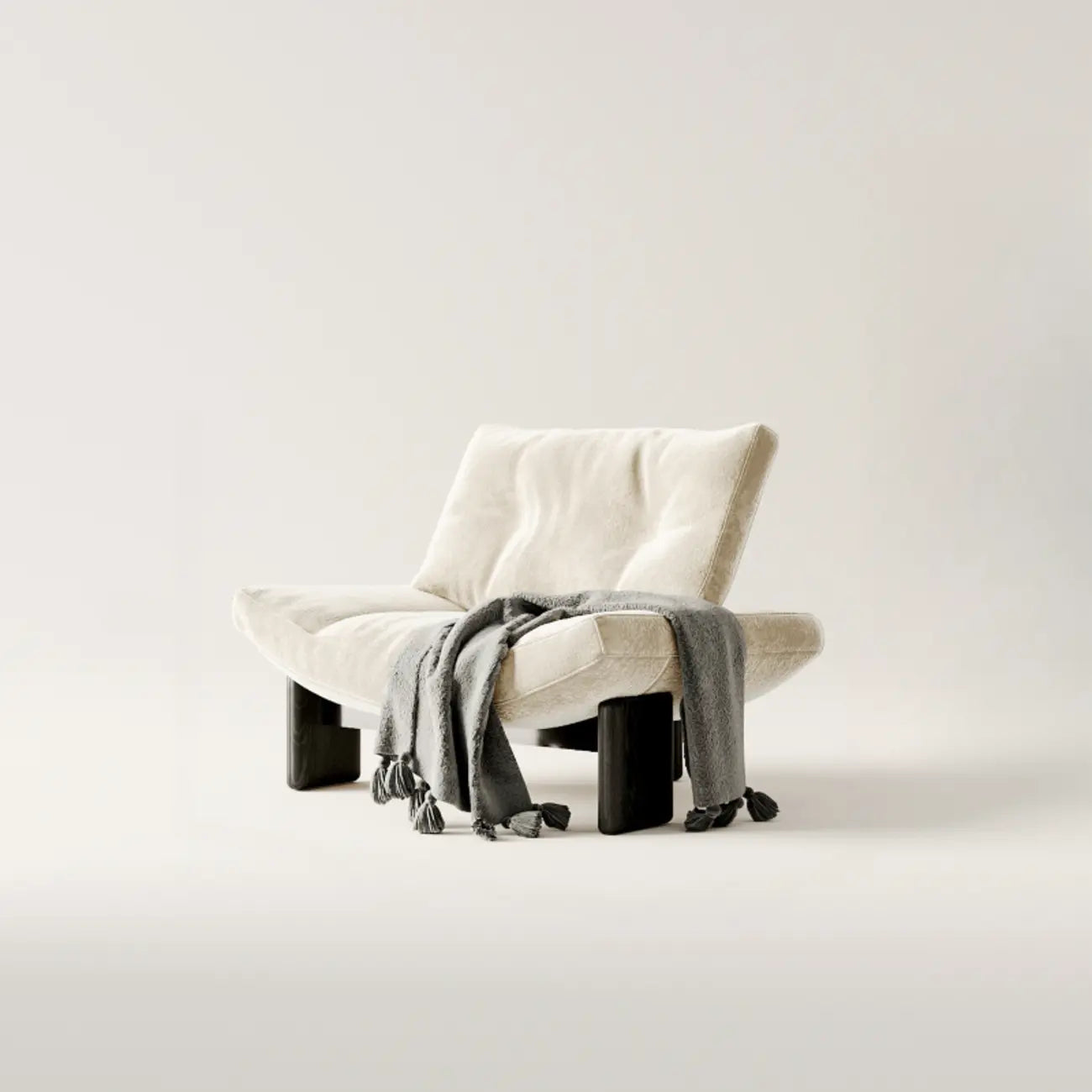 Fauteuil d'appoint contemporain en chenille noire capitonnée sans accoudoirs