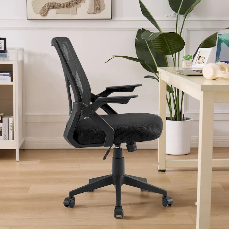 Javlergo Chaise de Bureau Dossier Mi-Hauteur Pivotante avec Support Lombaire, Fauteuil de Bureau Ergonomique en Maille avec Accoudoirs