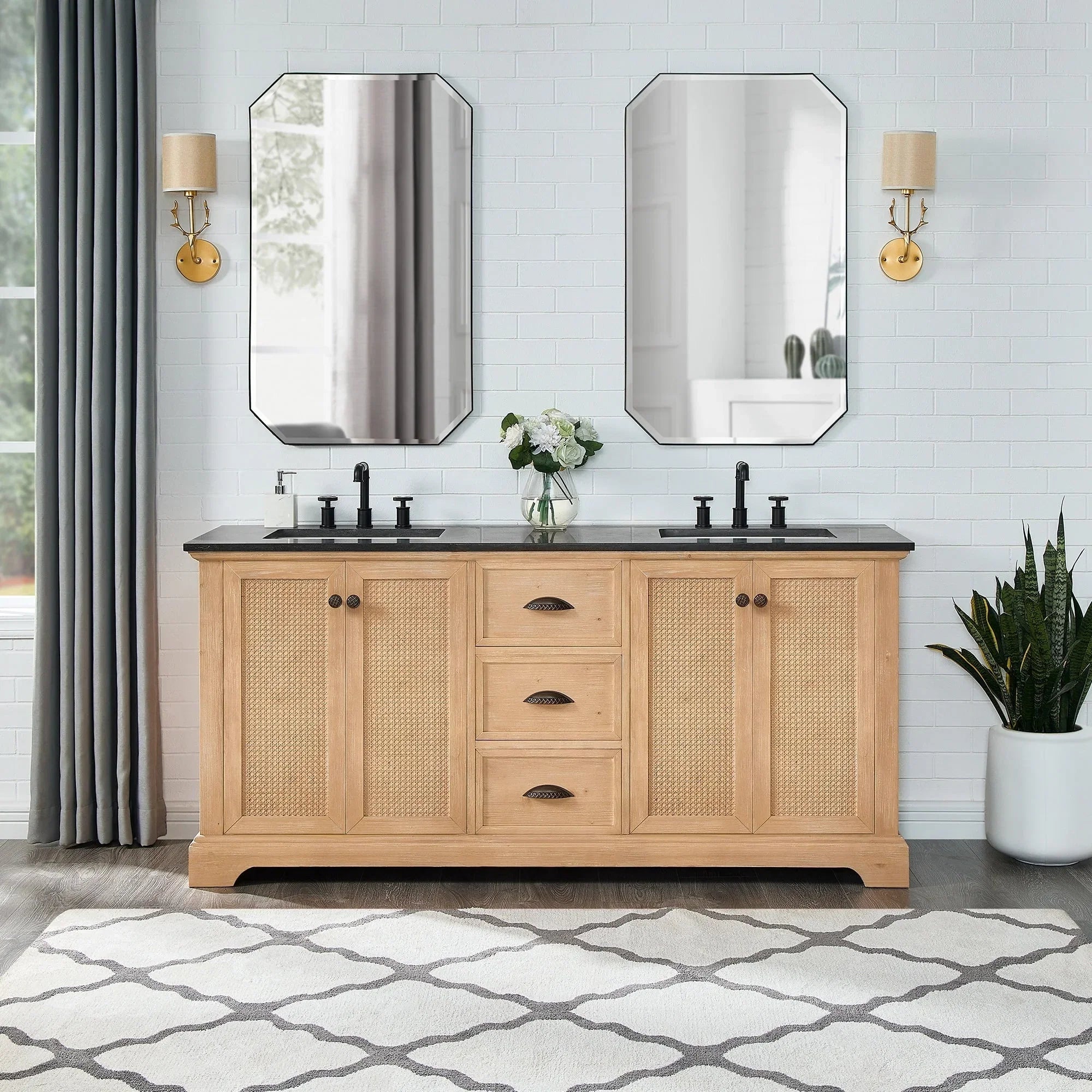 Meuble sous-vasque Hervas avec plateau en marbre naturel, sans miroir