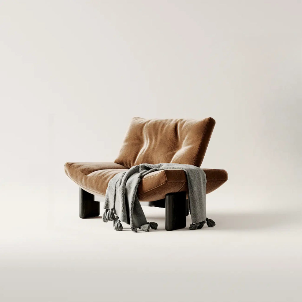 Fauteuil d'appoint contemporain en chenille noire capitonnée sans accoudoirs