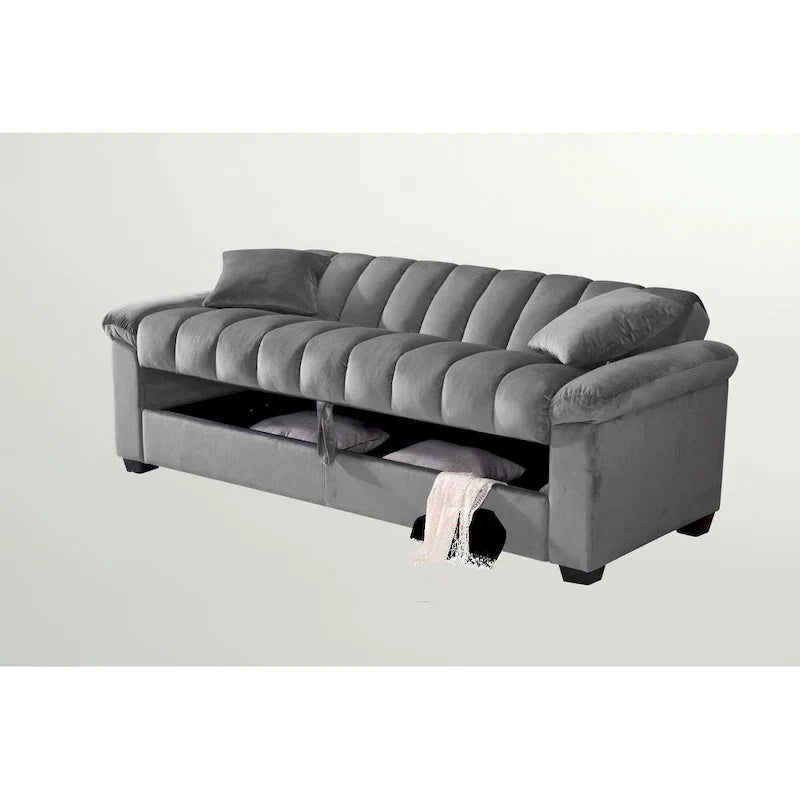 Canapé-lit convertible en velours de 82,7 po avec 2 oreillers